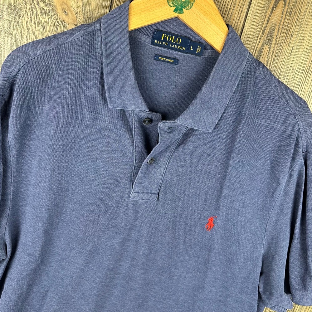 Polo Ralph Lauren Stretch Mesh Short Sleeve Polo Shirt Mens Large Blue Red Pony
